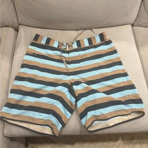 Patagonia Men's Blue and Tan Striped Board Shorts